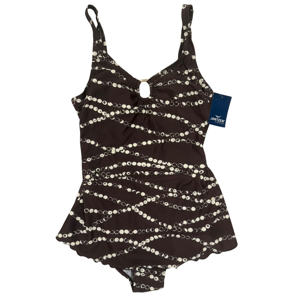 Jantzen Classics 2000s Swimdress One Piece Swimsuit Size 14 Brown Cream NWT